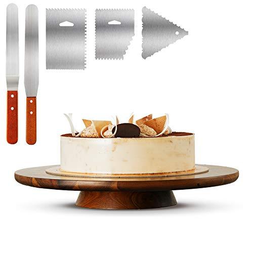 Wood Cake Stand Acacia – 13 inch Cake Stand Turntable– Revolving Cake Decorating Stand - 100% Natural ideal for Use at Parties, Weddings, Restaurants – Very Stable