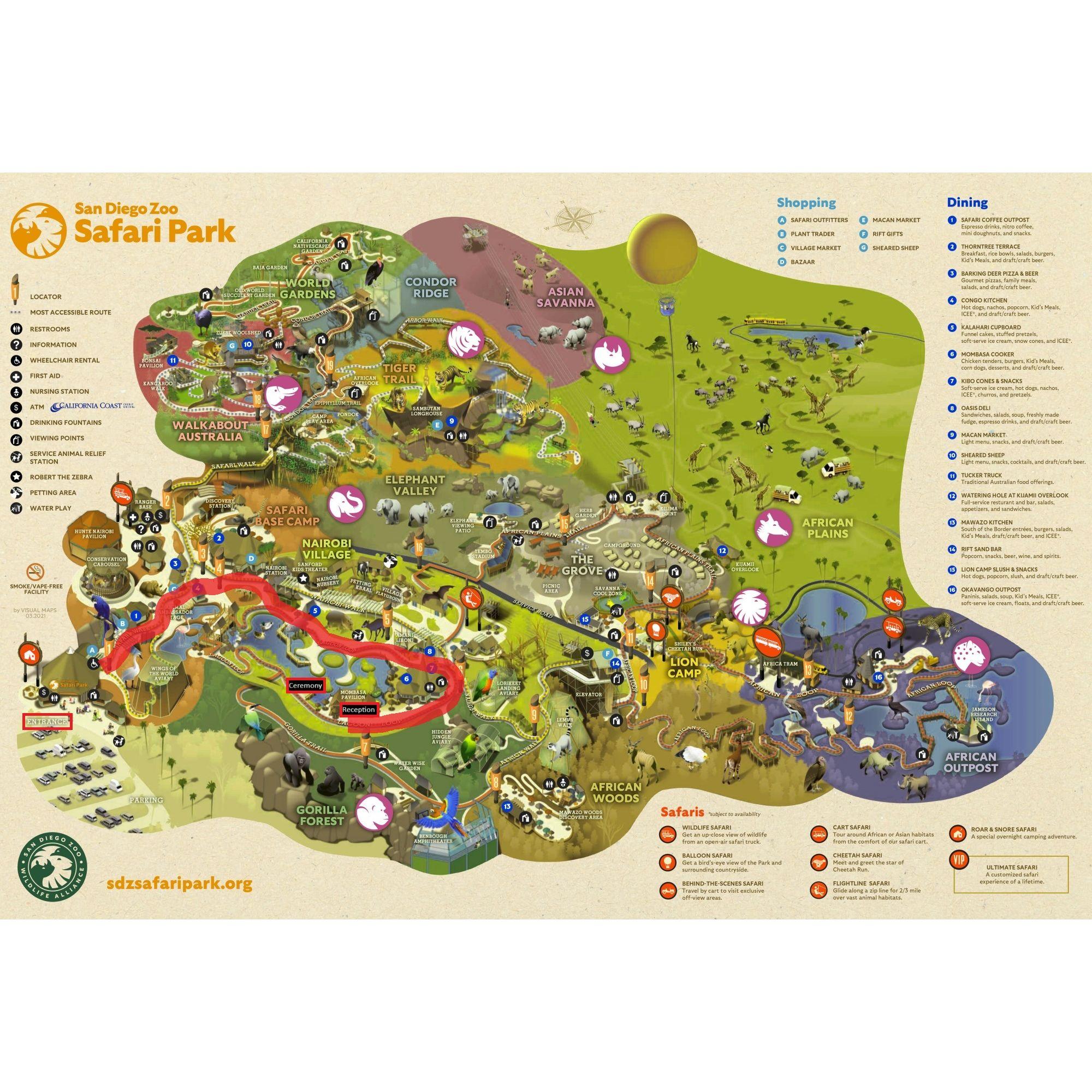 Here is a map with a drawn route to the Mombasa Pavilion.