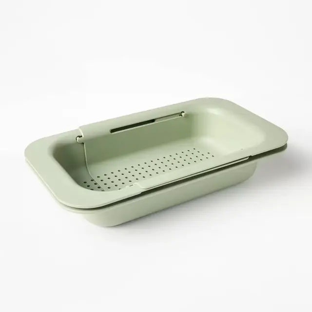 Plastic Narrow Over the Sink Expandable Colander with Soaking Tray Green - Figmint™