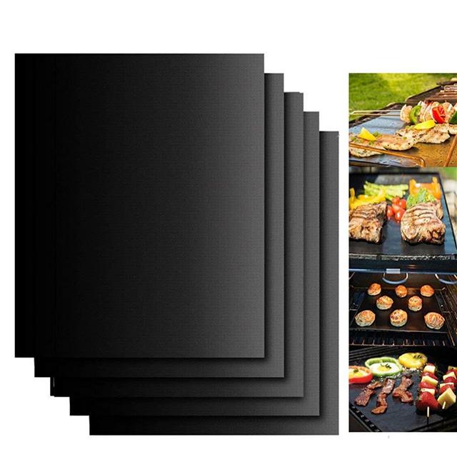 Dailyart Grill Mats Non Stick Set of 5 BBQ Grill Mat Baking Mats Teflon BBQ Accessories Grill Tools Reusable,Works on Gas, Charcoal, Electric Grill 15.75 x 13-Inch, Black
