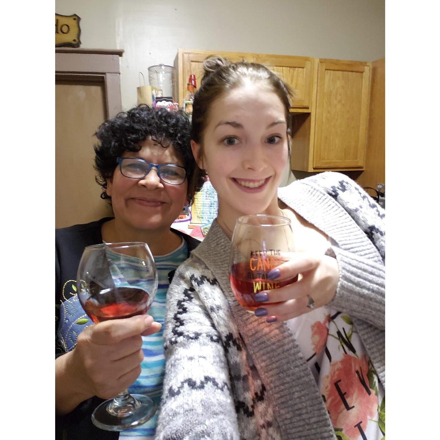 Ma Lety and I having a glass of wine surviving the polar vortex