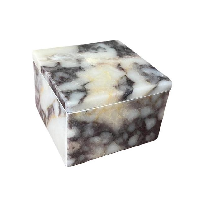 StonePlus Natural Marble Ring Jewelry Box Cotton Swab Storage Box with Lid Storage Box (Calacatta Violet)