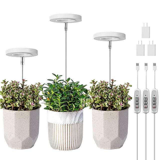 Grow Light, LORDEM Full Spectrum LED Plant Light for Indoor Plants, Height Adjustable Growing Lamp with Auto On/Off Timer 4/8/12H, 4 Dimmable Brightness, Ideal for Small Plants, Pack of 3