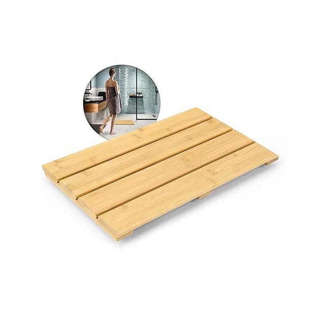Bamboo Wood Bath Mat for Small Bathroom, Luxury Bamboo Shower Mat for Indoor or Outdoor Use, Non Slip,15.7" Long