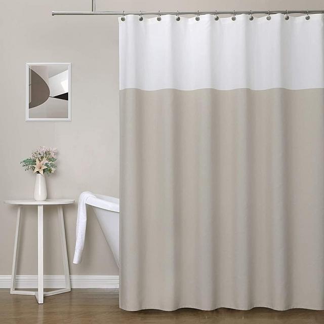 WEST LAKE Tan White Fabric Shower Curtain, Color Block Contemporary Bathroom Décor, Waterproof Bath Room Curtain, 12 Rust Proof Grommets Top for Hotel Spa Home, 70''x72''
