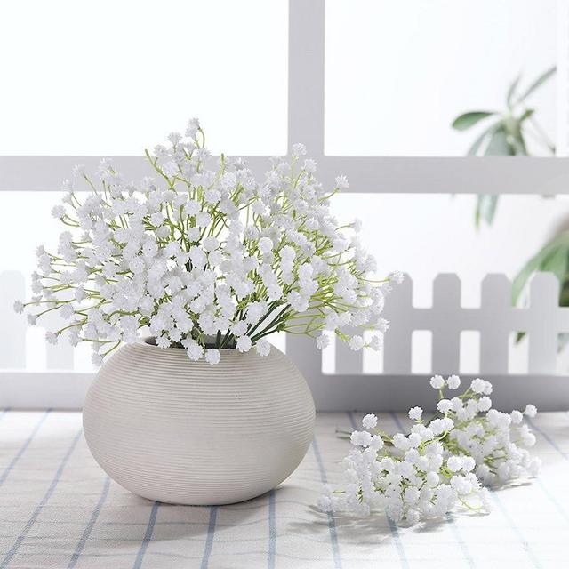 JUSTOYOU 10 Pcs 30 Bunches White Babies Breath Flowers, Fake White Artifcial Flower, Artificial Gypsophila PU Silica for Wedding Bridal Bouquet Home Floral Arrangement