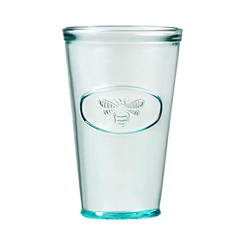 Amici Home Bee Relief Hiball Drinking Glass, Recycled Green Glass Drinkware, Italian Made, 16 Fluid Ounce Capacity Each, Set of 6