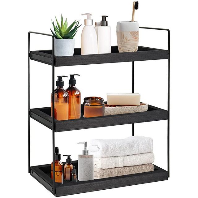 3 Tier Bathroom Counter Organizer, Counter Standing Rack Cosmetic Holder, Bathroom Countertop Organizer and Storage Shelf, Vanity Organizer Bathroom Counter Tray and Kitchen Spice Rack Standing Black