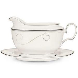 Noritake Dinnerware, Platinum Wave Gravy Boat with Stand