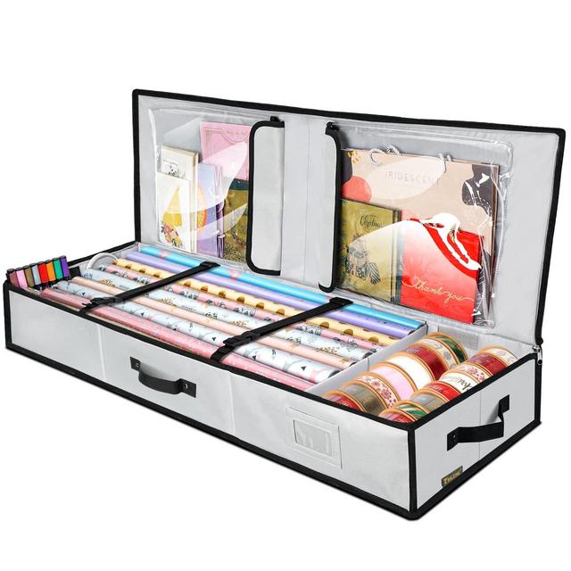 40" Christmas Wrapping Paper Storage Bag with Flexible Partitions & Pockets,Gray-HOMLUX