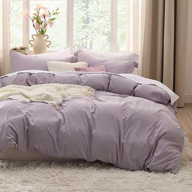 BEDSURE Duvet Cover Queen Size - Soft Prewashed Queen Duvet Cover Set, 3 Pieces, 1 Duvet Cover 90x90 Inches with Zipper Closure and 2 Pillow Shams, Dusty Purple
