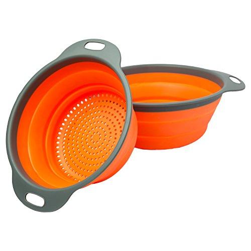Colander Set - 2 Collapsible Colanders (Strainers) Set By Comfify - Includes 2 Folding Strainers. Sizes 8" - 2 Quart, and 9.5" - 3 quart. (Orange and Grey)