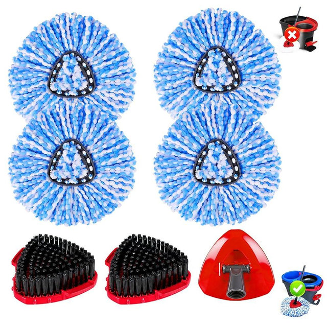 Mop Replace Heads Compatible for OCeda 2-Tank System,7 Pack Spin Mop Refill Replacement with 2 Scrub Brush and Base, Reusable Mop Head Deep Cleaning to Tough Stains