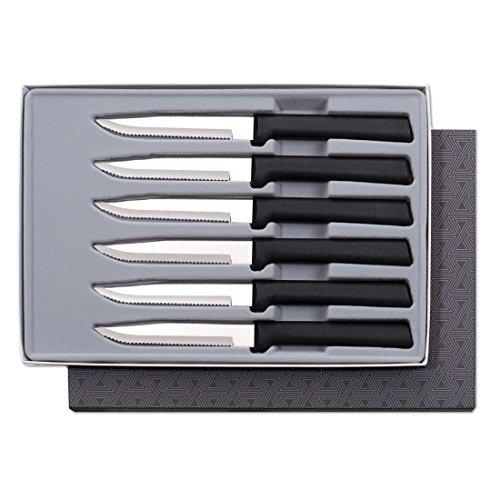 Rada Cutlery Serrated Steak Knife Set – Stainless Steel Knives with Black Stainless Steel Resin Handle, Set of 6