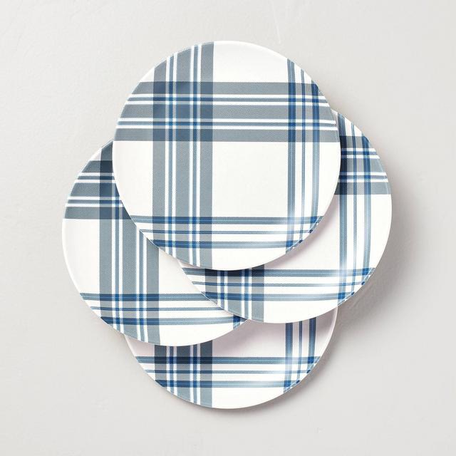 4pk 9" Classic Plaid Bamboo-Melamine Salad Plate Set Blue/Gray/Cream - Hearth & Hand™ with Magnolia