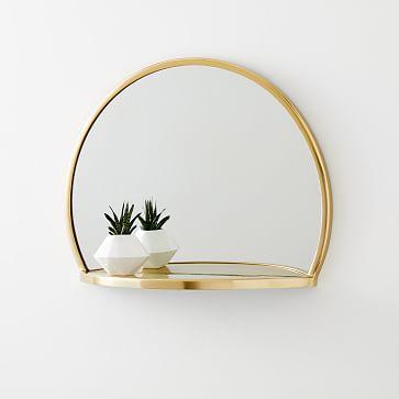 Half-Circle Metal Shelf Mirror, Brass