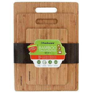 Freshware Cutting Boards [Bamboo, Set of 3] - Eco-Friendly Wood Chopping Boards for Food Prep, Meat, Vegetables, Fruits, Crackers & Cheese - 100% Natural Bamboo