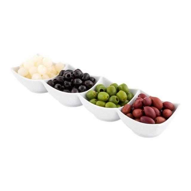 24 Ounce Porcelain Condiment Tray, 1 Square Compartment Snack Dish - Serve Hors D'oeuvres, Dips, or Condiments, For Parties or Buffets, White Porcelain 4 Piece Appetizer Server - Restaurantware