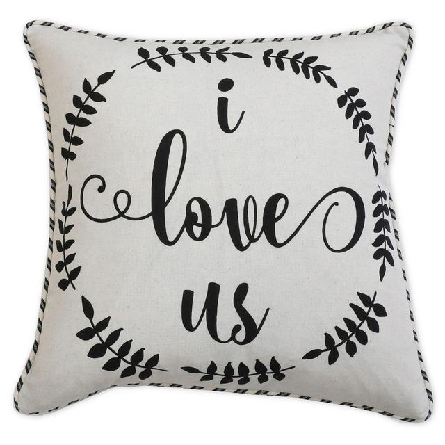 "I Love Us" Square Throw Pillow in Cream/Black