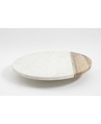 Laurie Gates Marble and Wood Lazy Susan
