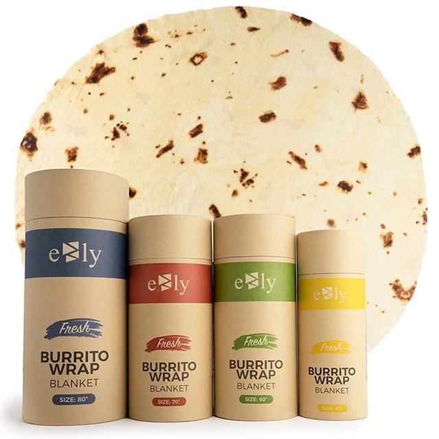 EZLY (80") Burrito Tortilla Taco Blanket, Incredibly Soft, Premium Double Sided Wrap Microfiber Fleece Throw, Food Blanket for Adults, Kids