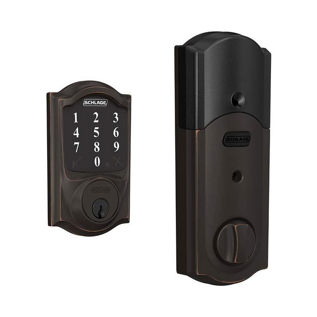 SCHLAGE Connect Smart Deadbolt with Camelot trim in Aged Bronze, Zigbee Certified - BE468GBAK CAM 716