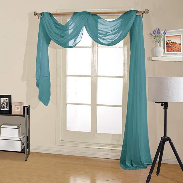Scarf Sheer Voile 37x216 Window Premium Quality Home Event Designs Beautiful Elegant Solid Topper Long Treatment Scarves Decorative Wedding Valance Curtain Living Room Bedroom Ceremony (TEAL)