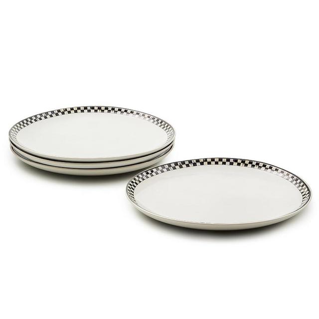 MACKENZIE-CHILDS Set of 4 Everyday Dinner Plates, Dishwasher- and Microwave-Safe, 10 Inches, Black-and-White Courtly Check
