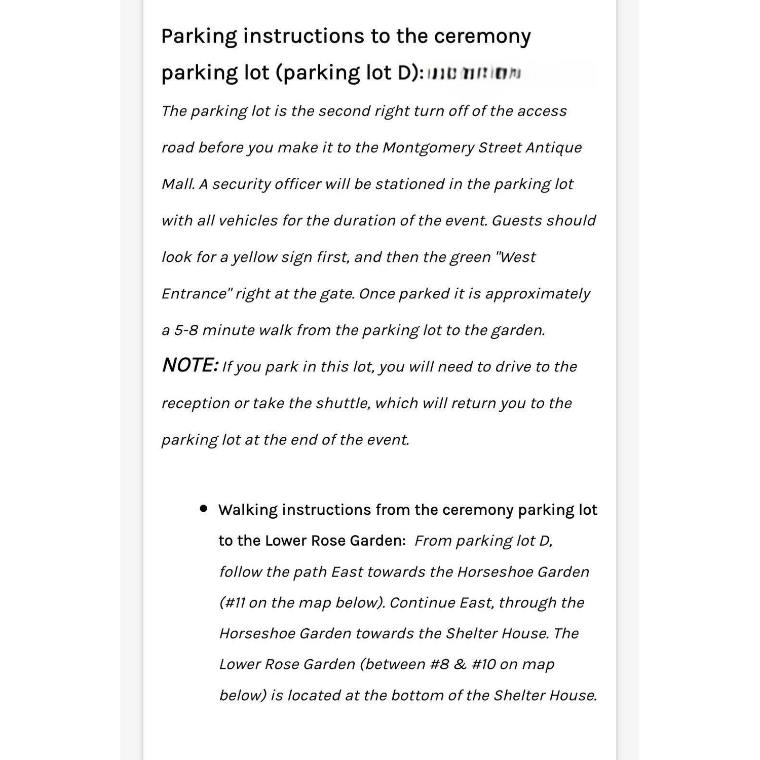 Instructions for Parking Lot D