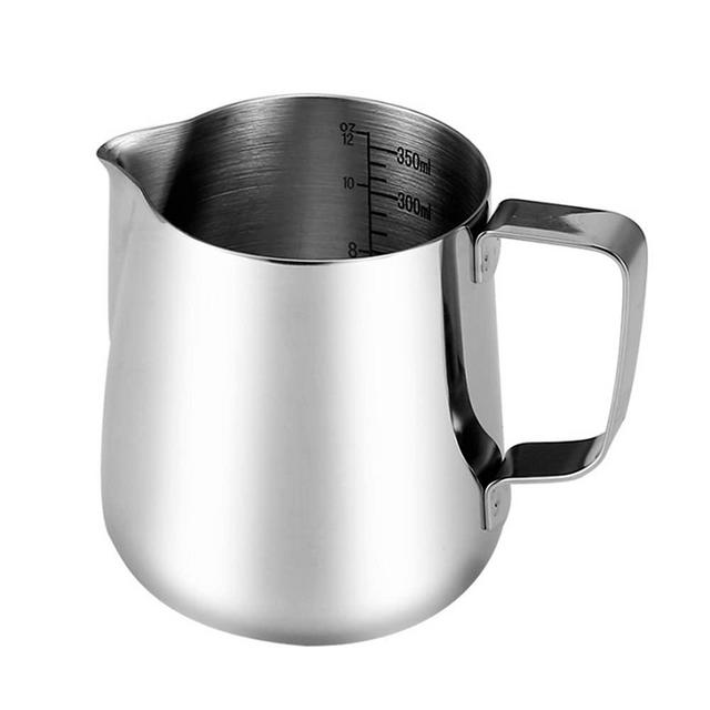 Frothing Pitcher – Best Milk Frother Steamer Cup - Easy to Read Creamer Measurements Inside - Foam Making for Coffee Matcha Chai Cappuccino Latte & Hot Chocolate – Stainless Steel (12oz/350ML)