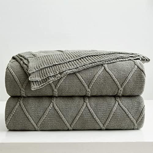 100% Cotton Grey Cable Knit Throw Blanket with Bonus Laundering Bag – Large 50 x 63 Inch Thick, Extra Cozy, Machine Washable, Comfortable Home Decor, Gray Color, 2.5LB