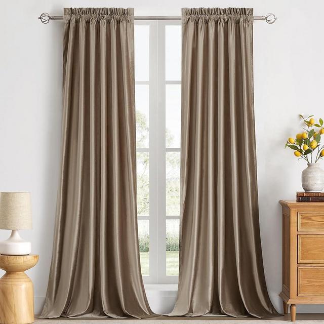 PRIMROSE Taupe Curtains 120 inch for Living Room Velvet Blackout Rod Pocket Window Drapes Treatment Semi Room Darkening Decorative Curtains for Bedroom Set of 2 Panels