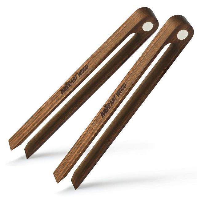 Mr.Art Wood Magnetic Wooden Toaster Kitchen Tongs, 8.7" Length - Made in Europe, 100% Natural One-Piece Walnut (Pack of 2)