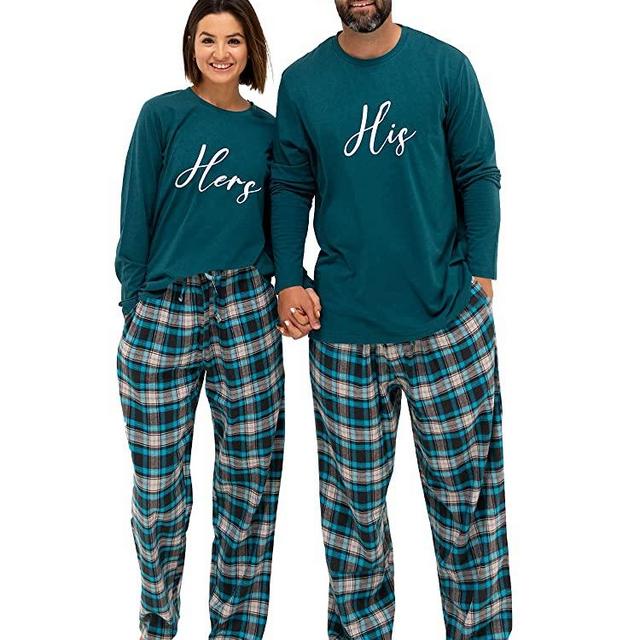 AW BRIDAL Couples Matching Pajamas Sets, 4-Piece 100% Cotton Pajamas His and Hers Pajamas Sleepwear Loungewear Gifts