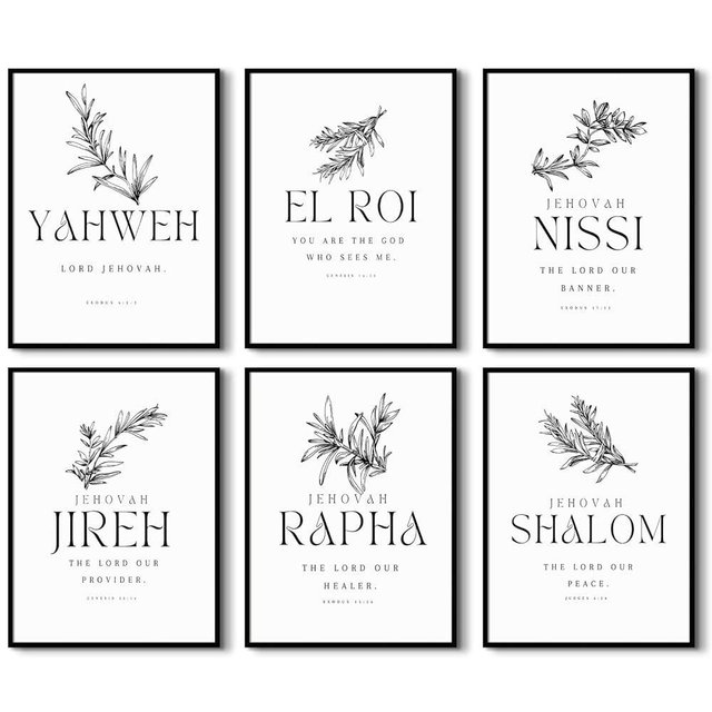 Christian Hebrew Names of God Wall Art Bible Verse Scripture Canvas Wall Decor Art Minimalist Jesus Pictures Modern Christian Poster Artwork Bible Verse Prints for Room 8x10 Inch Unframed Set of 6
