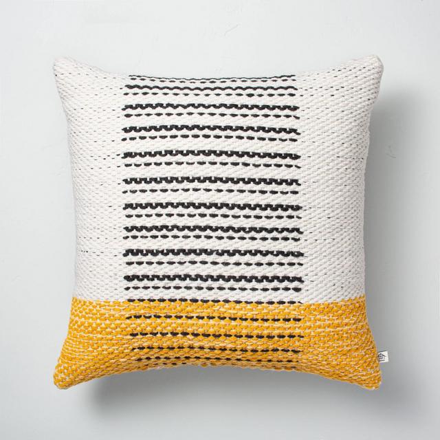 18" x 18" Dotted Wave Stripes Indoor/Outdoor Throw Pillow Yellow - Hearth & Hand™ with Magnolia