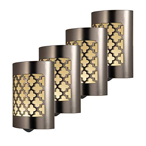 GE CoverLite LED Night Light, 4 Pack, Plug-in, Dusk-to-Dawn Sensor, Home Décor, UL-Listed, Ideal for Kitchen, Bathroom, Nursery, Bedroom, Hallway, 48675, Brushed Nickel | Moroccan, 4