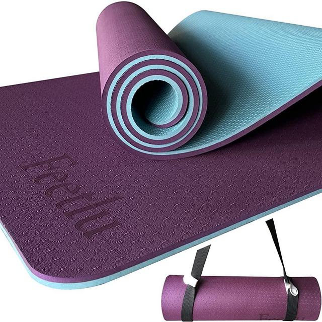 Feetlu Yoga Mat Thick with Strap, 2/5 Inch (10MM) - Extra Thick Yoga Mat Non Slip Workout Mat Double-Sided, Eco POE Yoga Mats for Women Men, Workout Mat for Yoga, Pilates, and Floor Exercises