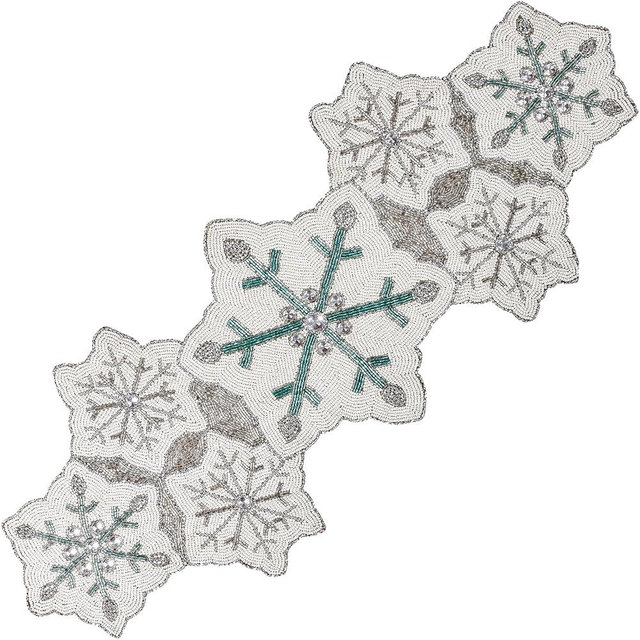 Beaded Table Runner Elegant Infinity Design - Table Décor for Weddings, Parties, Holidays, Gifting & Everyday Use - Decorative Centerpiece Accent (White) - ALPHA Living HOME