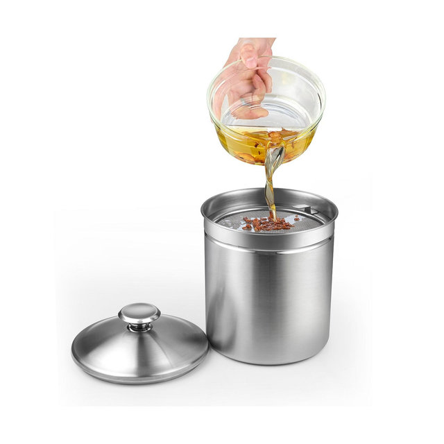 Cook N Home 3.5 Quart Stainless Steel Oil Storage Can Strainer 14 cup