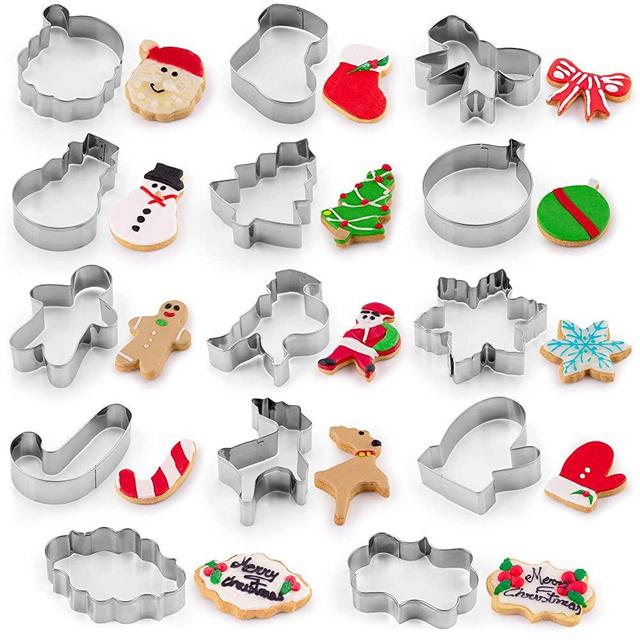 Zulay (14-Pieces) Metal Christmas Cookie Cutters - Stainless Steel Christmas Cookie Cutters With Folded Edges - Durable Non-Stick Holiday Cookie Cutters With Assorted Designs For Dough & Biscuits