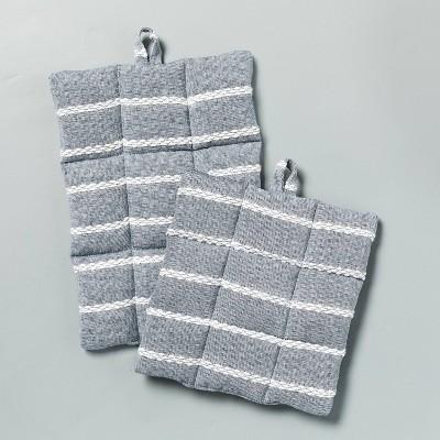 2pk Dobby Ribbed Potholder Set Faded Blue - Hearth & Hand™ with Magnolia