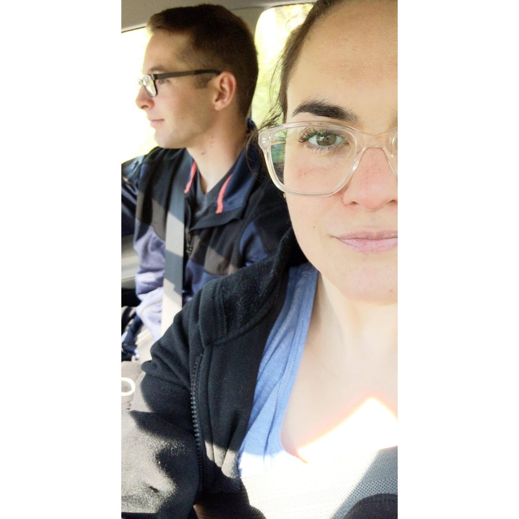 Driving around in our sweats