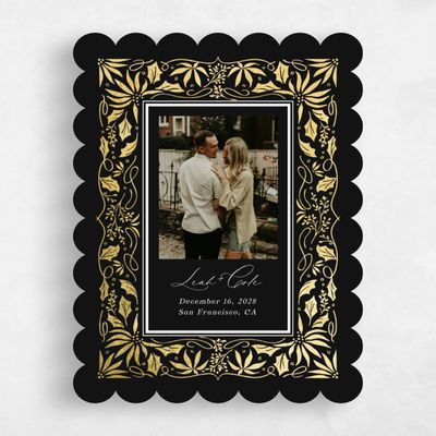 Black Scalloped Wedding Save the Date - Onyx Photo Foil