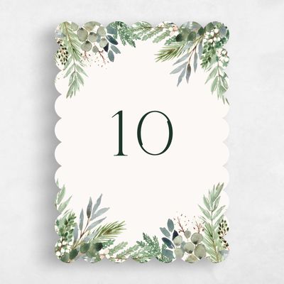 Green Scalloped Wedding Table Number - Winslow