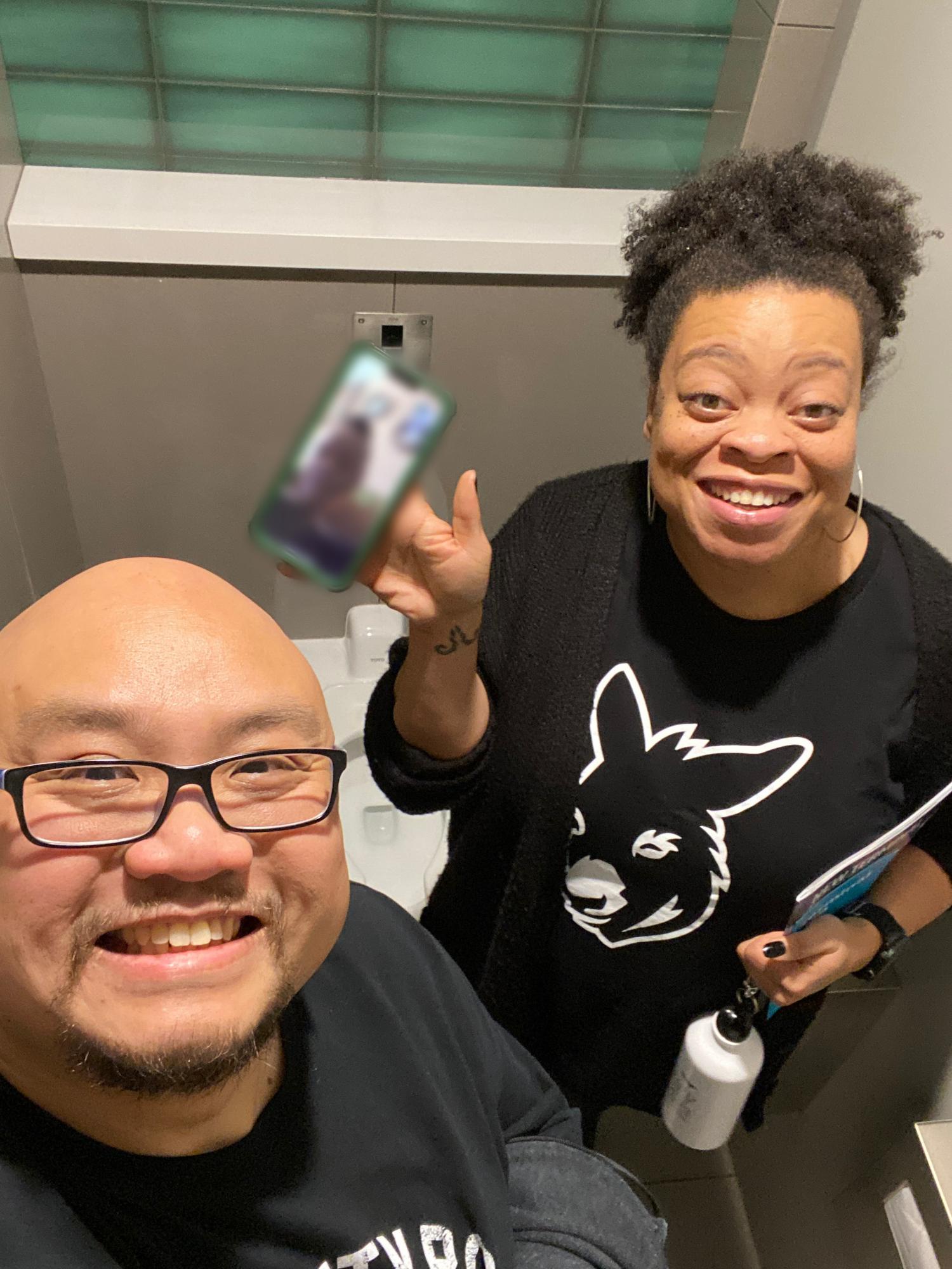 Sneak preview at new KCI airport. Lol…yes, this is the restroom. Shatonda, Tony, and momma Robin on FaceTime.