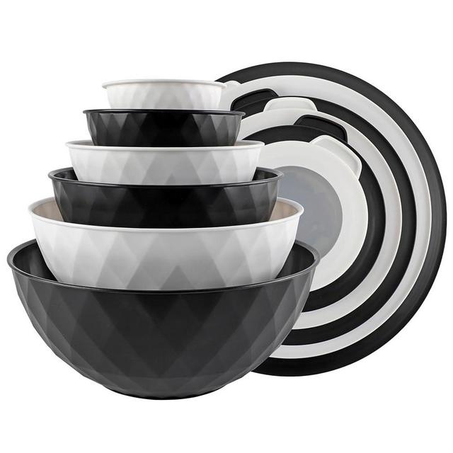 COOK WITH COLOR Mixing Bowls with Lids - 12 Piece Plastic Nesting Bowls Set includes 6 Prep Bowls and 6 Lids, Non Slip Bottom and Diamond Design - Microwave Safe (Mint)