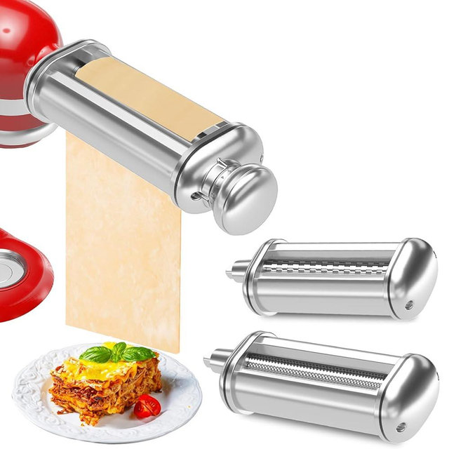 Pasta Maker for Kitchen aid Accessories and Attachments, 3-Pieces Pasta Attachments for Kitchenaid Mixers, Noodle Maker Dough Sheet Roller and Fettuccine, Spaghetti Cutter Set (Stainless Steel)