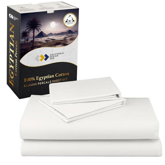 California Design Den Certified 100% Egyptian Cotton Queen Sheets Set - Lightweight & Crisp Percale Sheets Queen Deep Pocket Set, Cool & Durable Luxury Bedding - Ivory