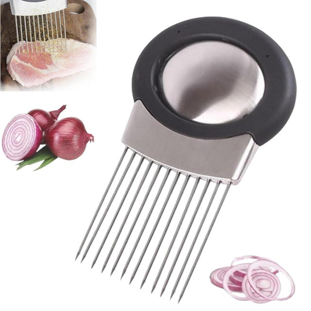 Onion Holder for Slicing, 2024 Upgrade Onion Slice Holder Stainless Steel Vegetable Slicer Cutter for Potato and Tomato, Kitchen Chopper Slicing Assistant Tool Lemon Slicer Onion Cutter (1, Style A)